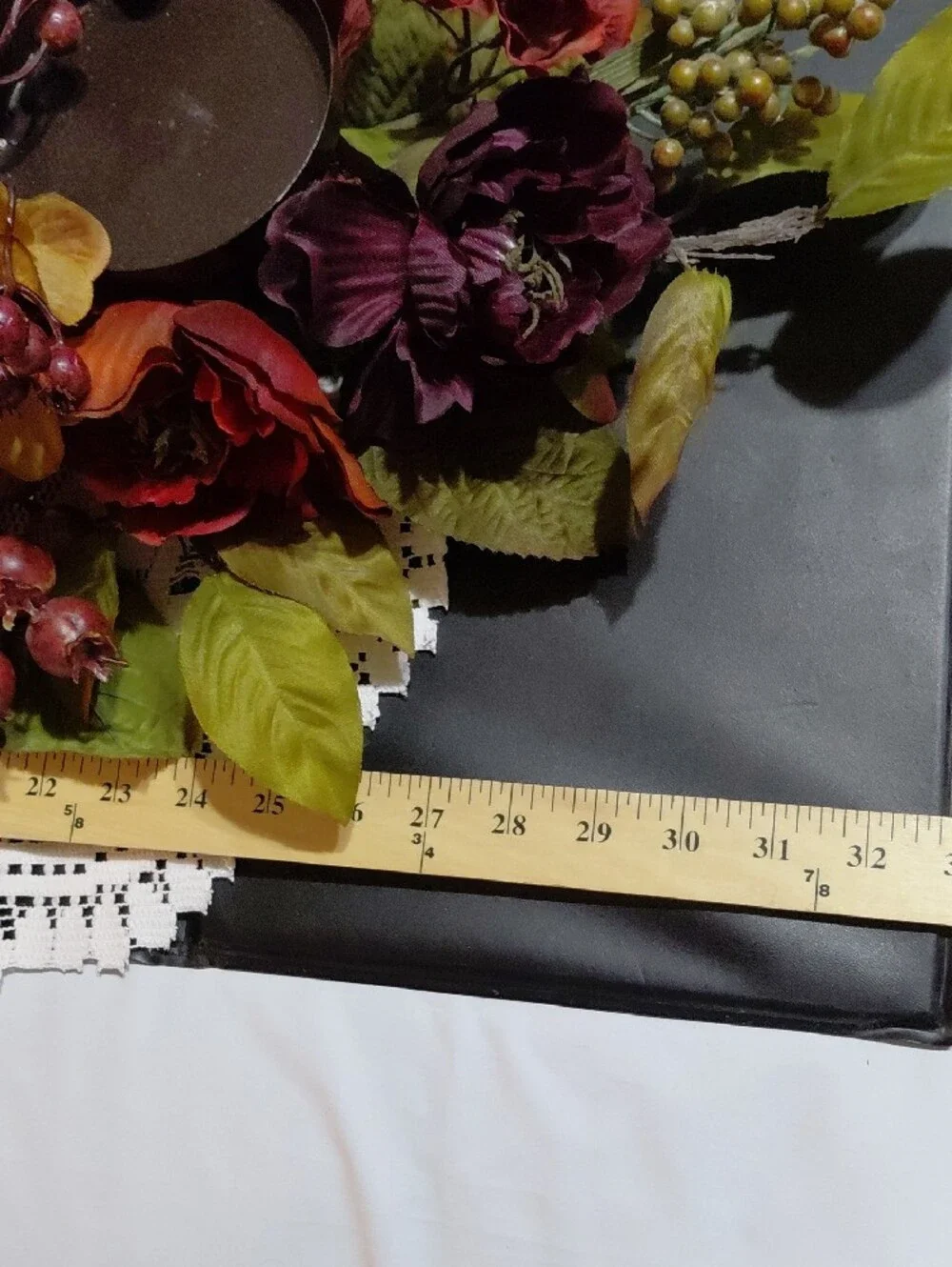 Home Interiors Burgundy, Cream & Gold Faux Floral Candle Centerpiece